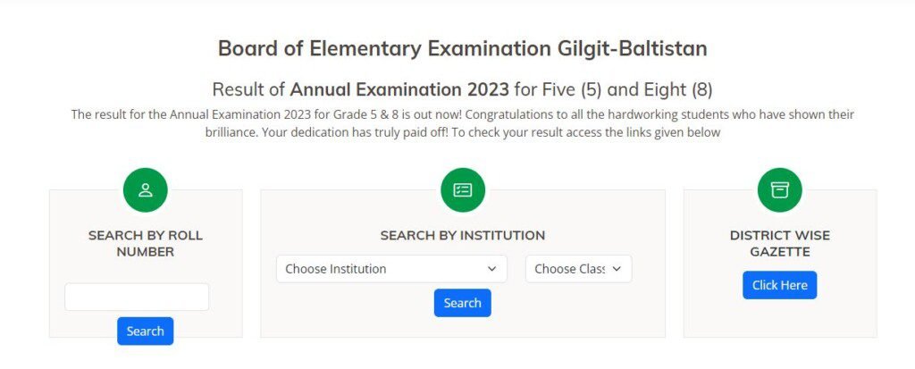 Board of Elementary examination Gilgit Baltistan Result